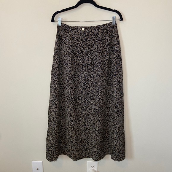 Talbots Floral Botanical Scroll Print Black Midi Skirt Size 6 - Picture 4 of 7
